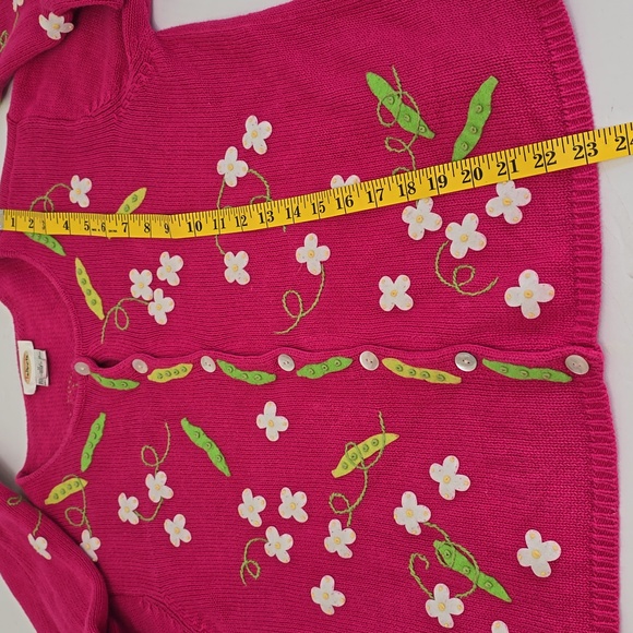 Talbots Pink Ramie Blend Cardigan Felt Sweet Peas Floral Embroidery Size Medium - Picture 11 of 13